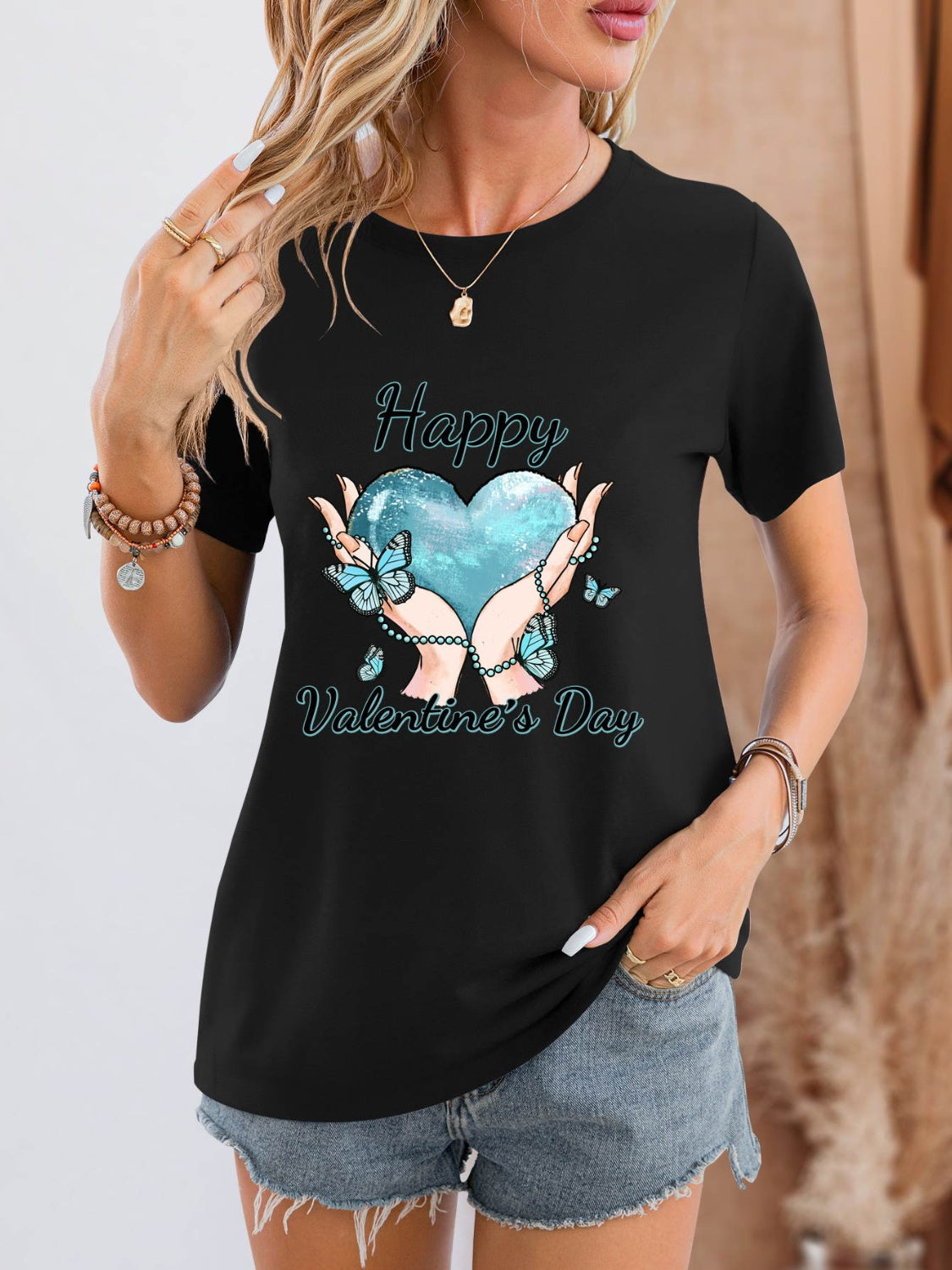 HAPPY VALENTINE'S DAY Round Neck Short Sleeve T-Shirt 