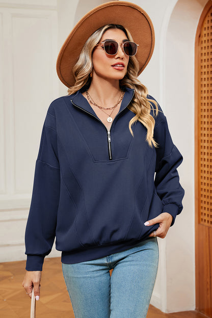 Half Zip Dropped Shoulder Sweatshirt 