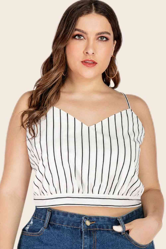 Plus Size Striped Tie-Back Cropped Cami 