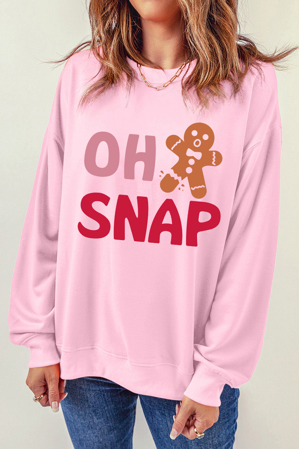 OH SNAP Round Neck Long Sleeve Sweatshirt 