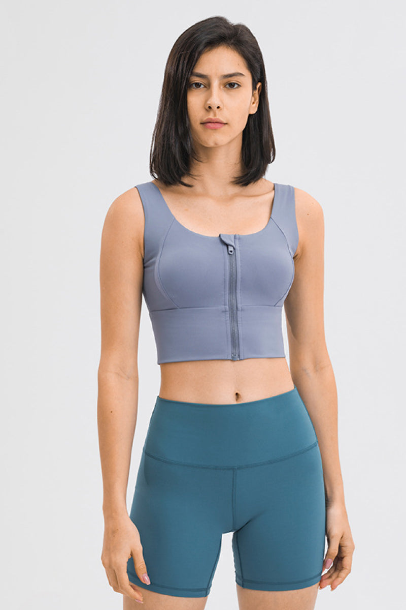 Zipper Front Sport Tank Top - Babbazon