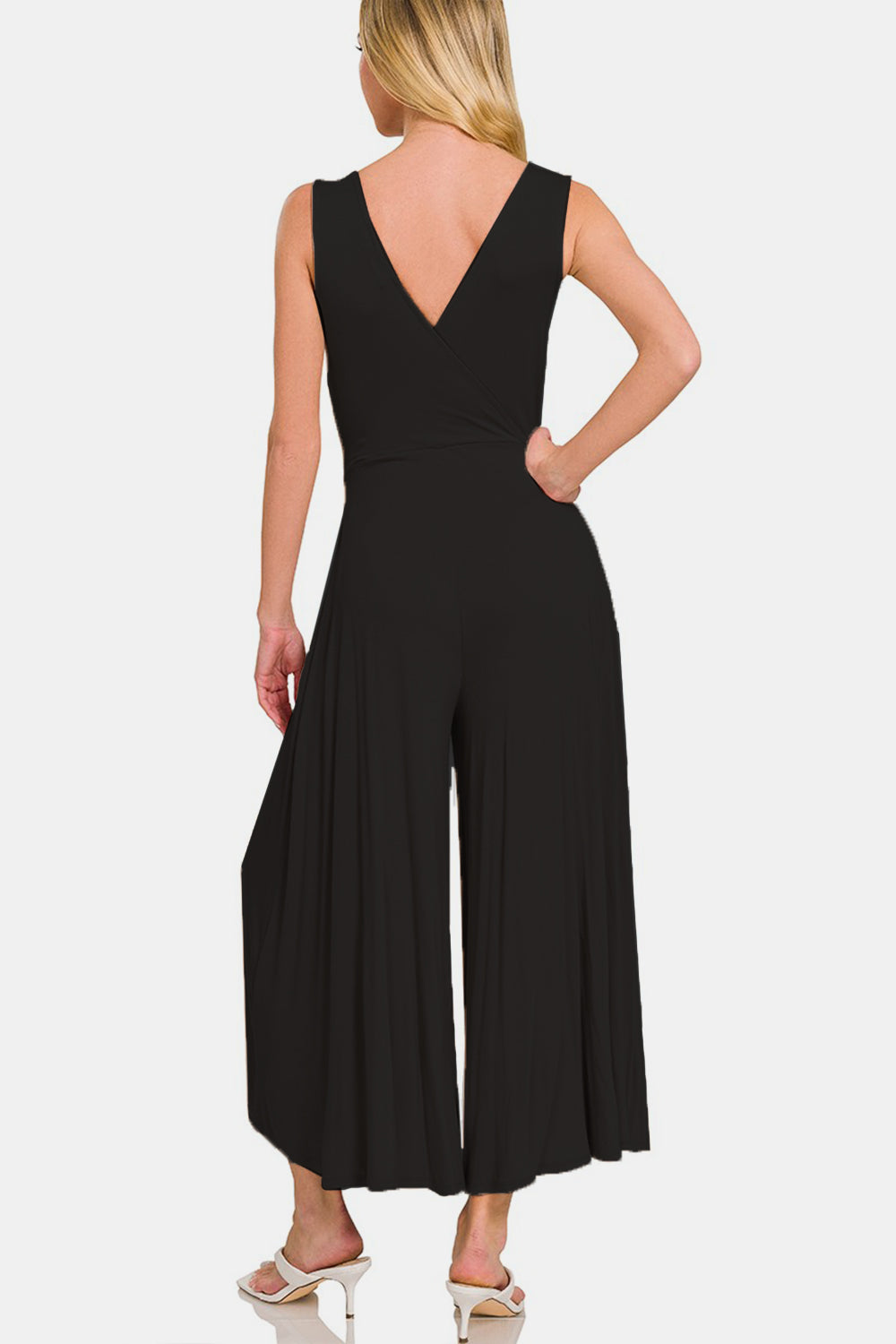 Zenana Surplice Neckline Sleeveless Jumpsuit 