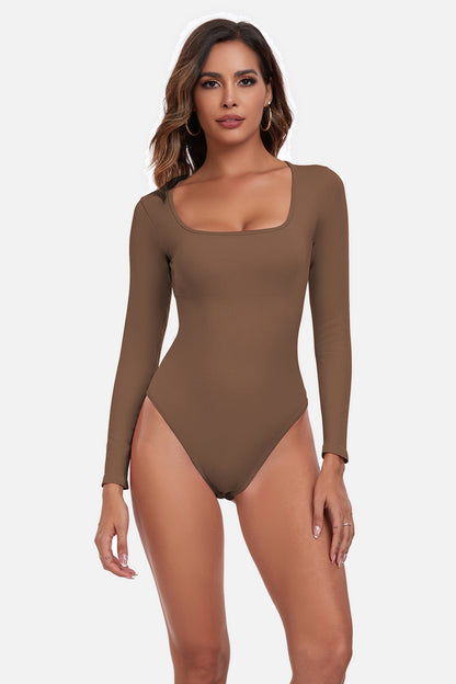 Square Neck Long Sleeve Active Bodysuit 