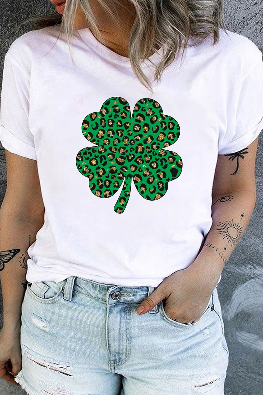 Plus Size Lucky Clover Round Neck T-Shirt - Babbazon Camisole