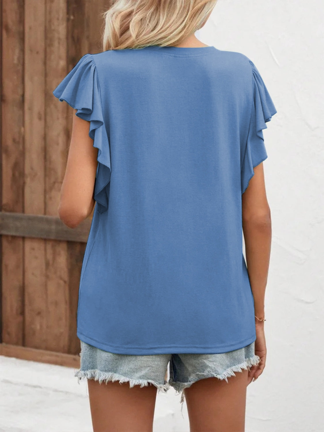 Notched Cap Sleeve T-Shirt 