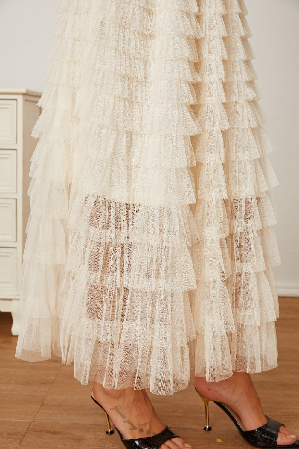 Ruched High Waist Tiered Skirt 