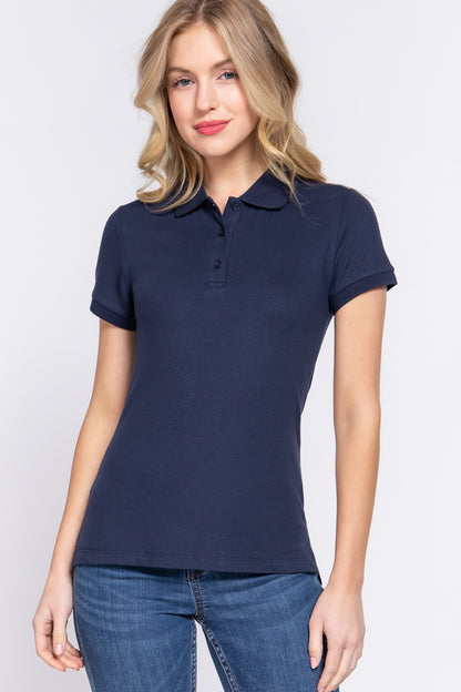 ACTIVE BASIC Full Size Classic Short Sleeve Polo Top 