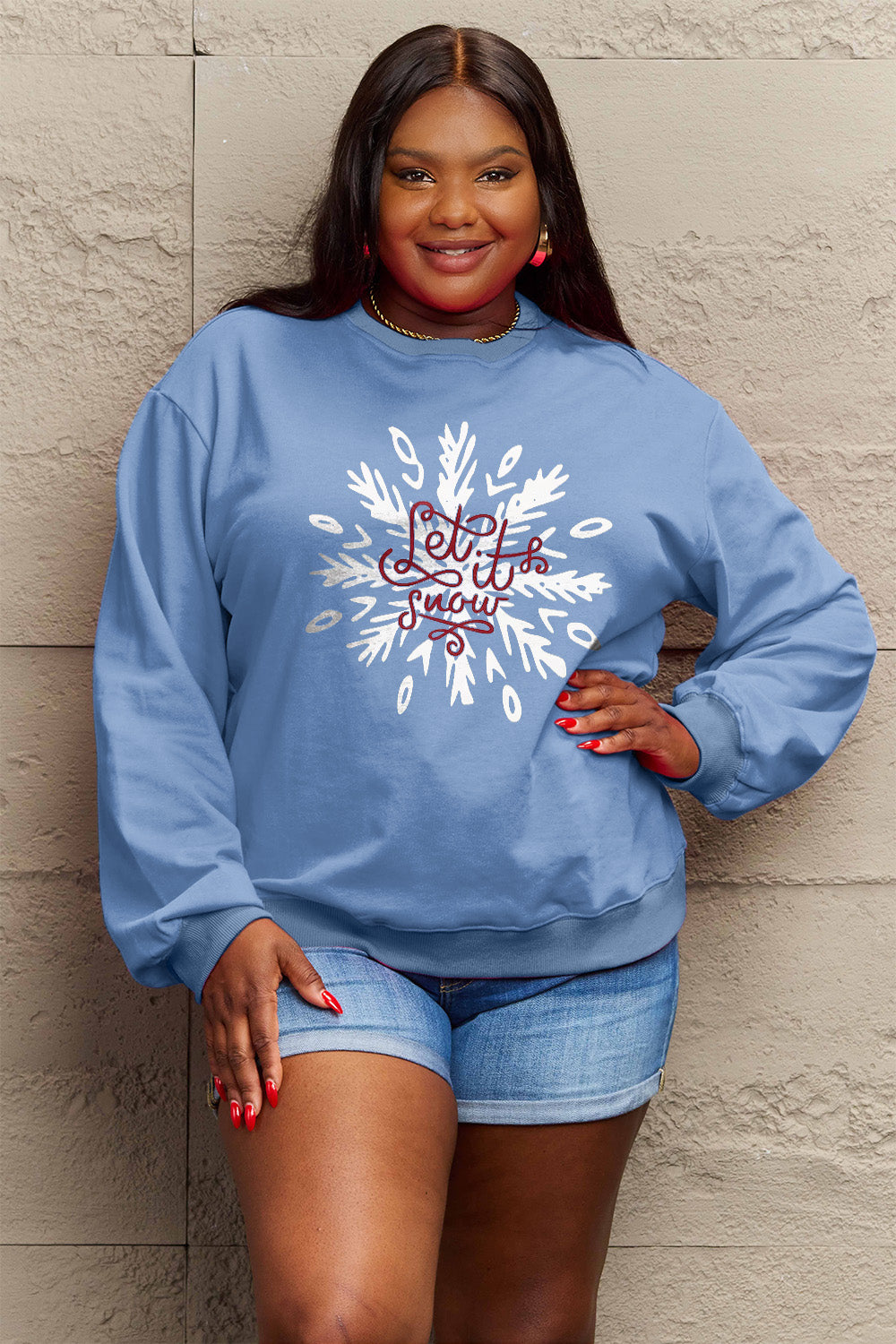 Simply Love Full Size LET IT SNOW Long Sleeve Sweatshirt 