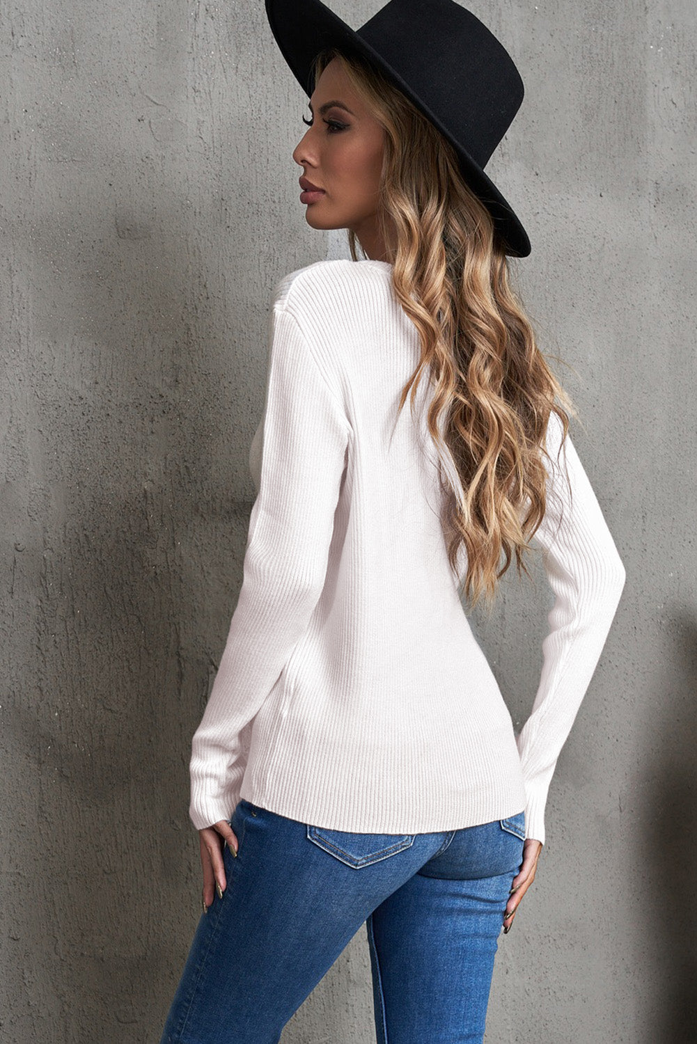 One-Shoulder Long Sleeve Ribbed Top 