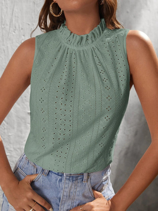 Tied Eyelet Mock Neck Tank 