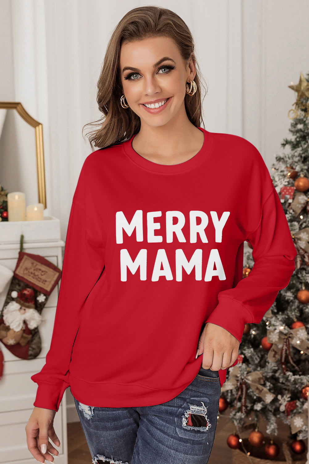 MERRY MAMA Graphic Round Neck Sweatshirt 