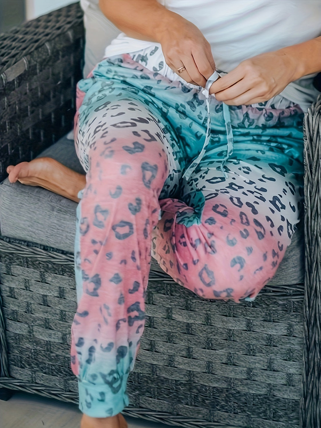 Drawstring Leopard Pants with Pockets 