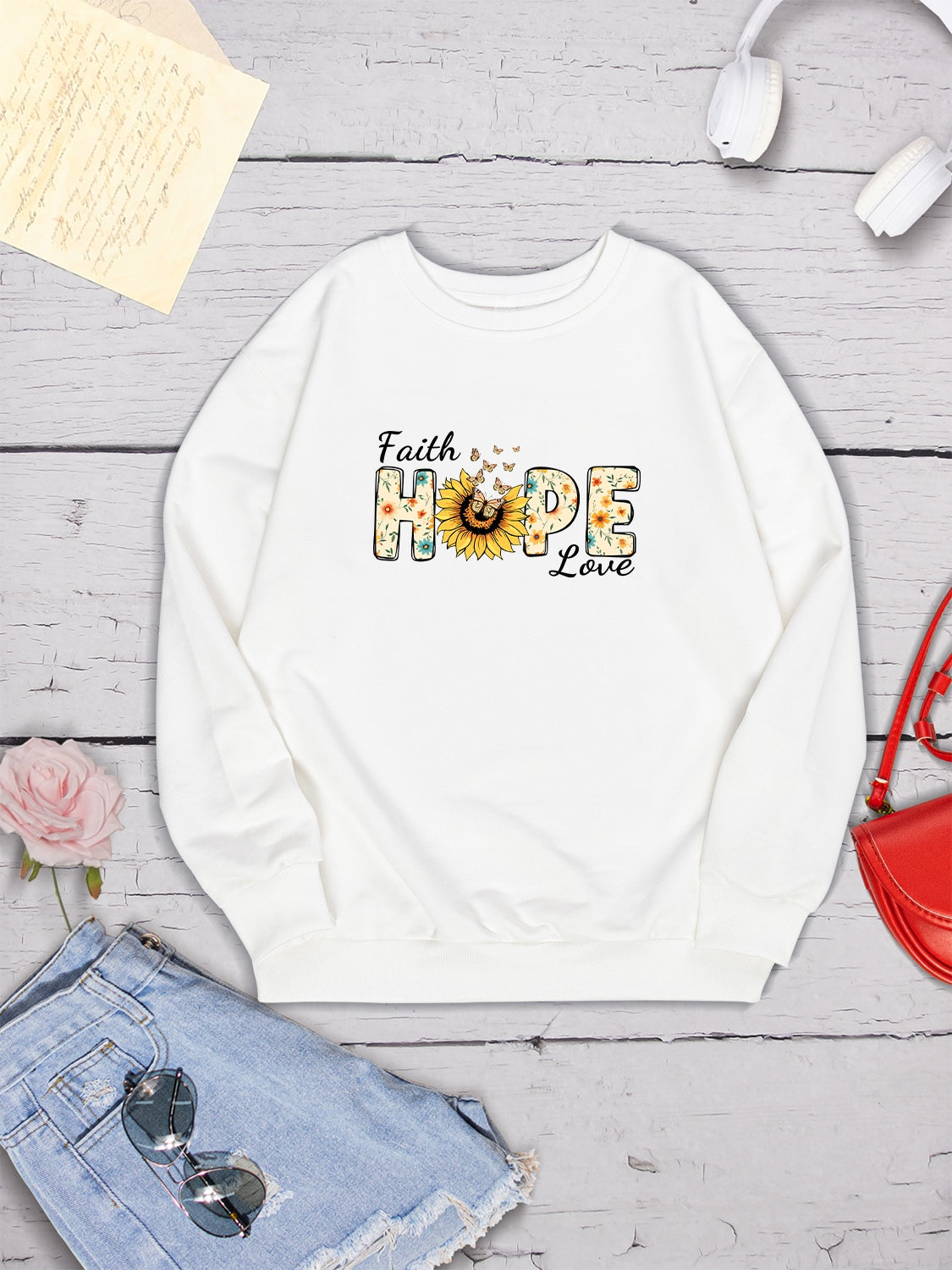 FAITH HOPE LOVE Round Neck Sweatshirt