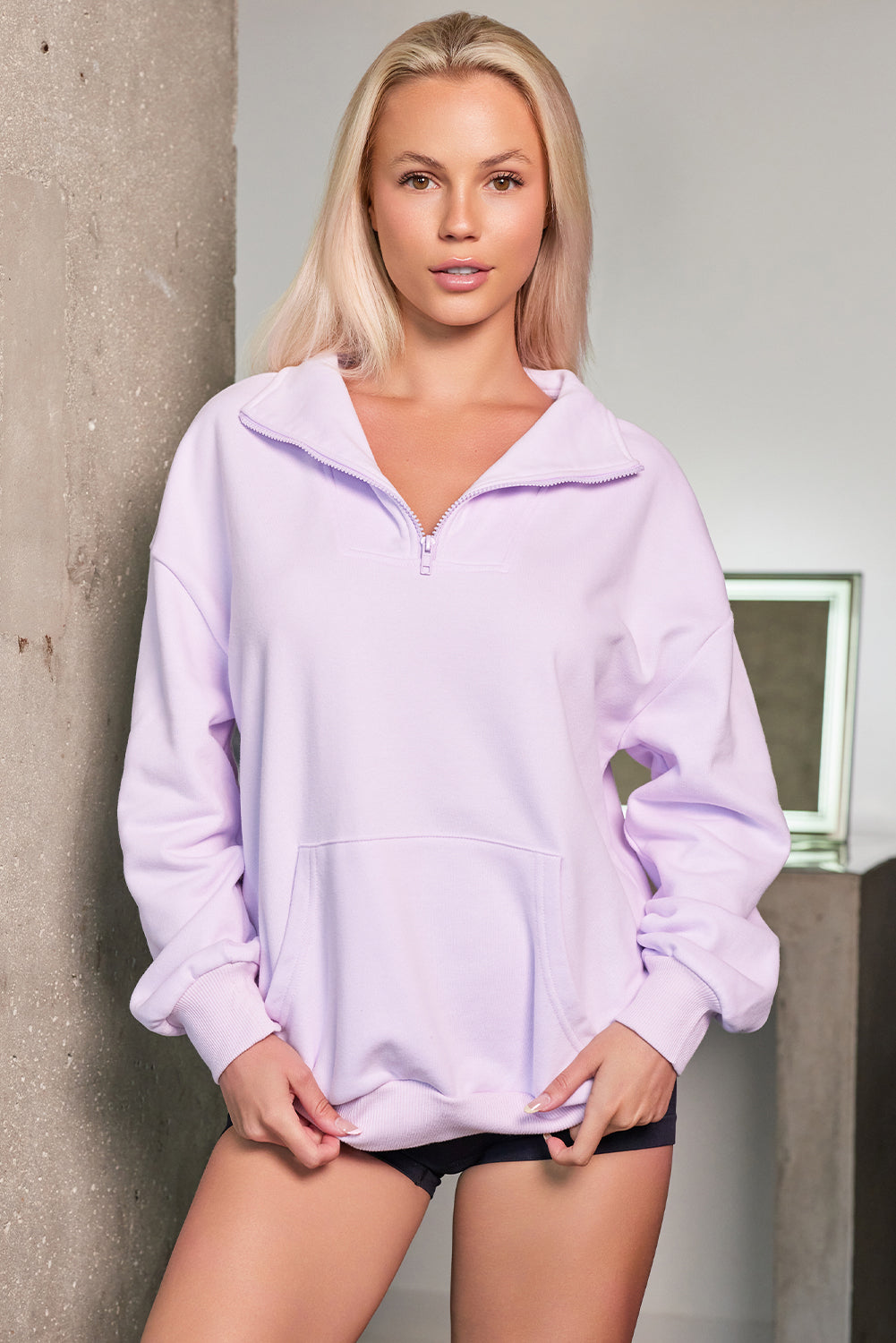 Quarter Zip Dropped Shoulder Sweatshirt 