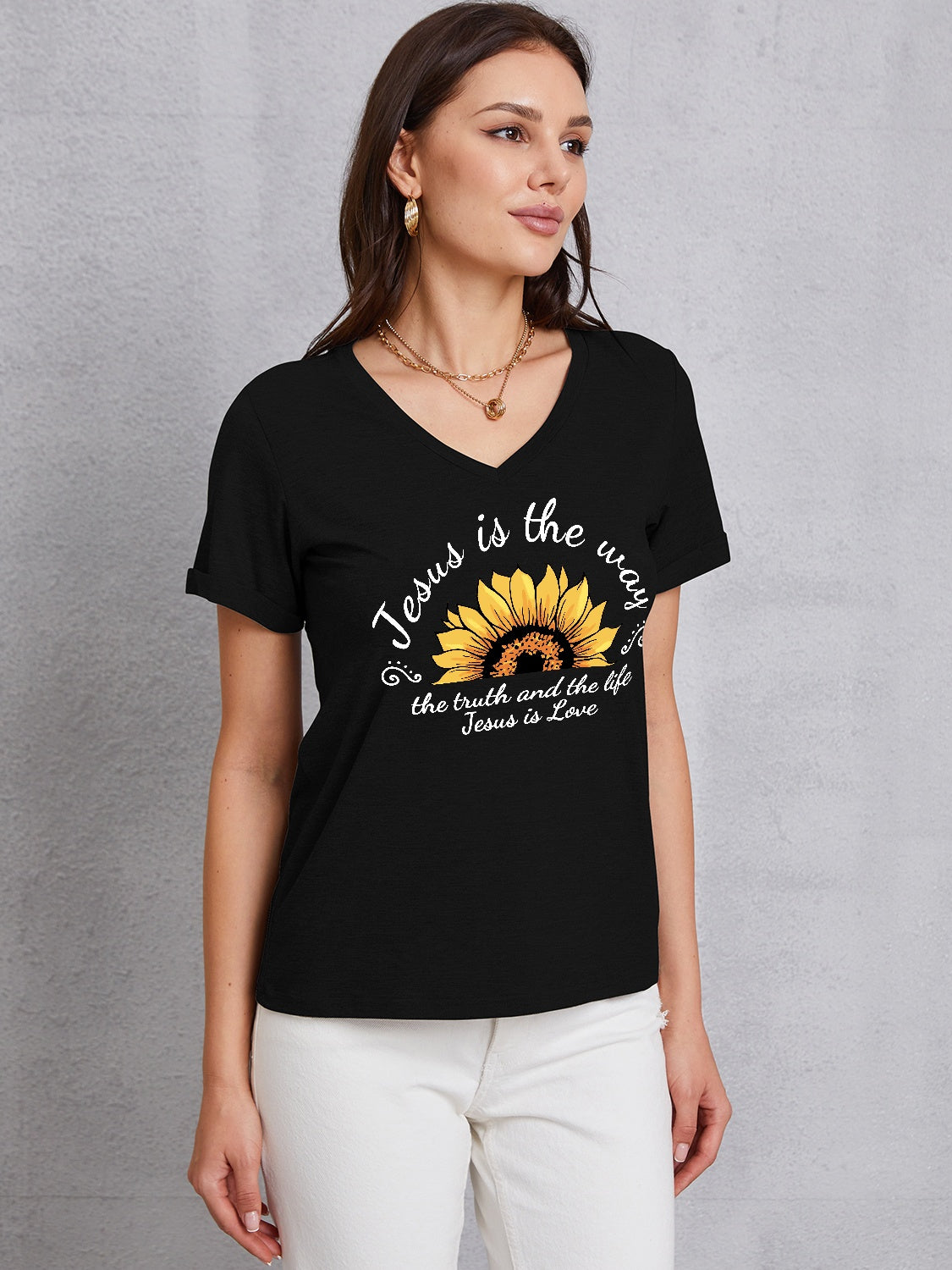 Sunflower V-Neck Short Sleeve T-Shirt 