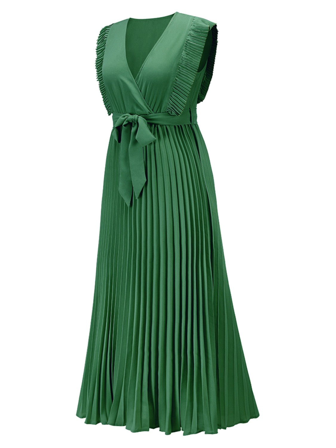 Tied Surplice Cap Sleeve Pleated Dress 