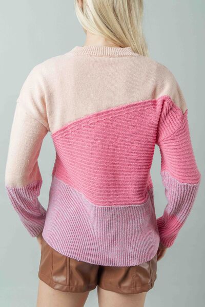 VERY J Color Block Long Sleeve Sweater 