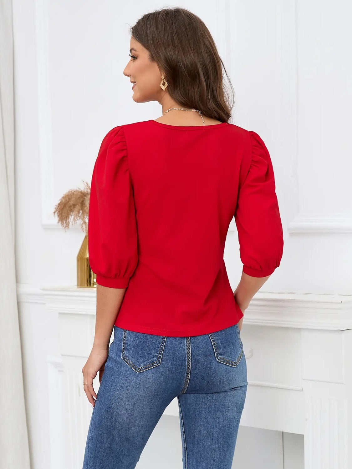 Square Neck Lantern Sleeve Blouse 