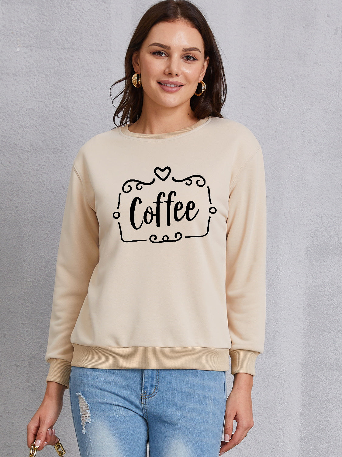 COFFEE Round Neck Dropped Shoulder Sweatshirt 