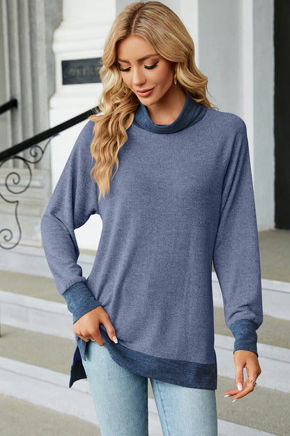 Slit Mock Neck Long Sleeve T-Shirt 