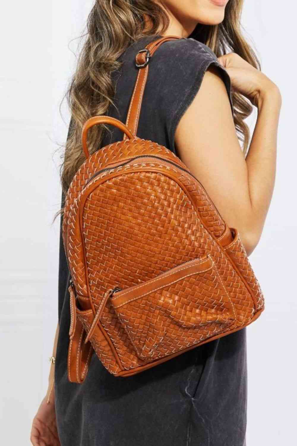 SHOMICO Certainly Chic Faux Leather Woven Backpack 