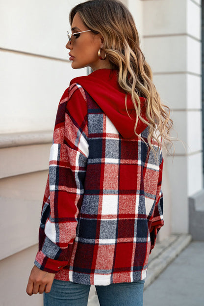 Button Up Plaid Hooded Jacket 