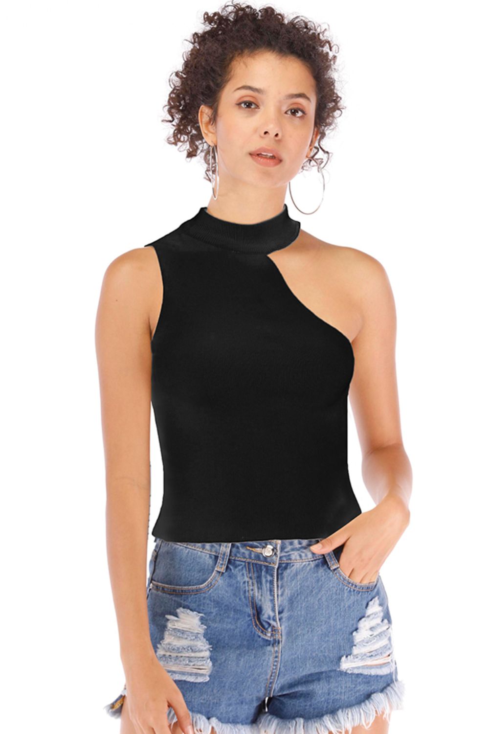 Asymmetrical Sleeveless Rib-Knit Top 