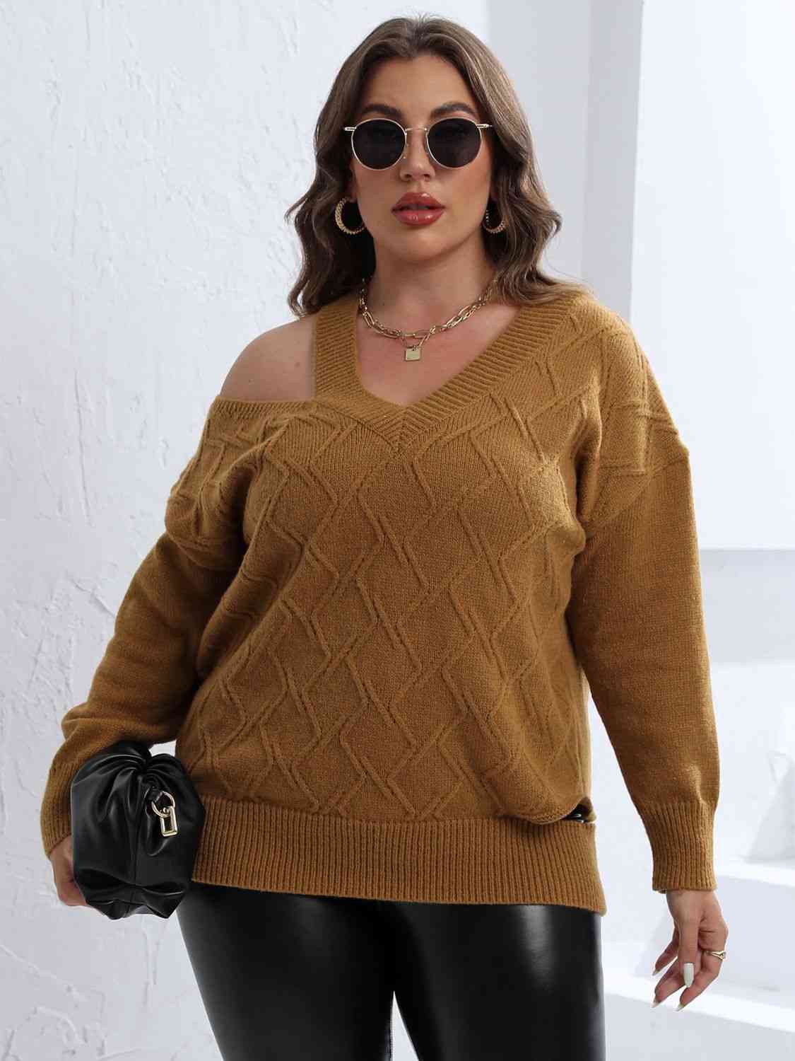 Plus Size Cutout V-Neck Sweater 