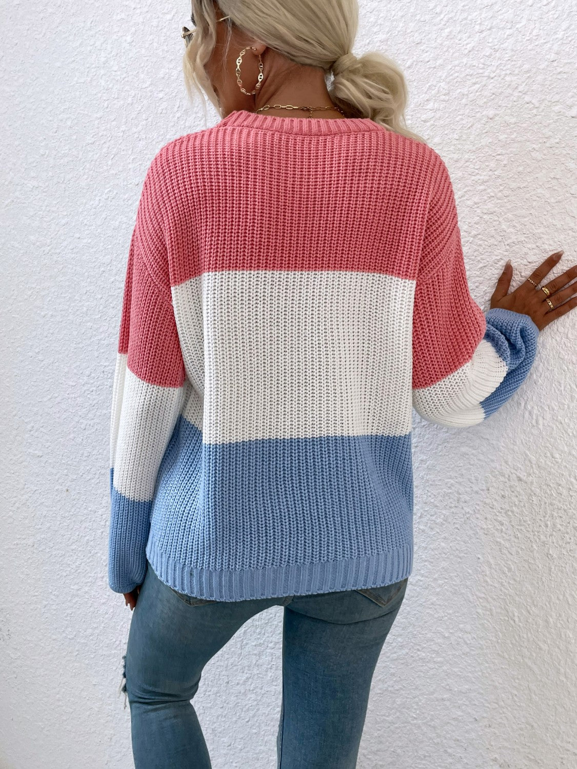 Color Block Round Neck Sweater 