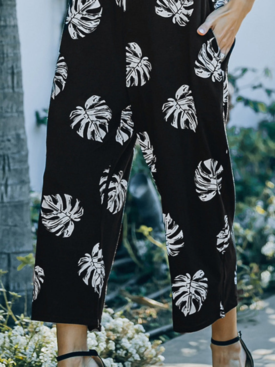 Printed Spaghetti Strap Jumpsuit with Pockets 