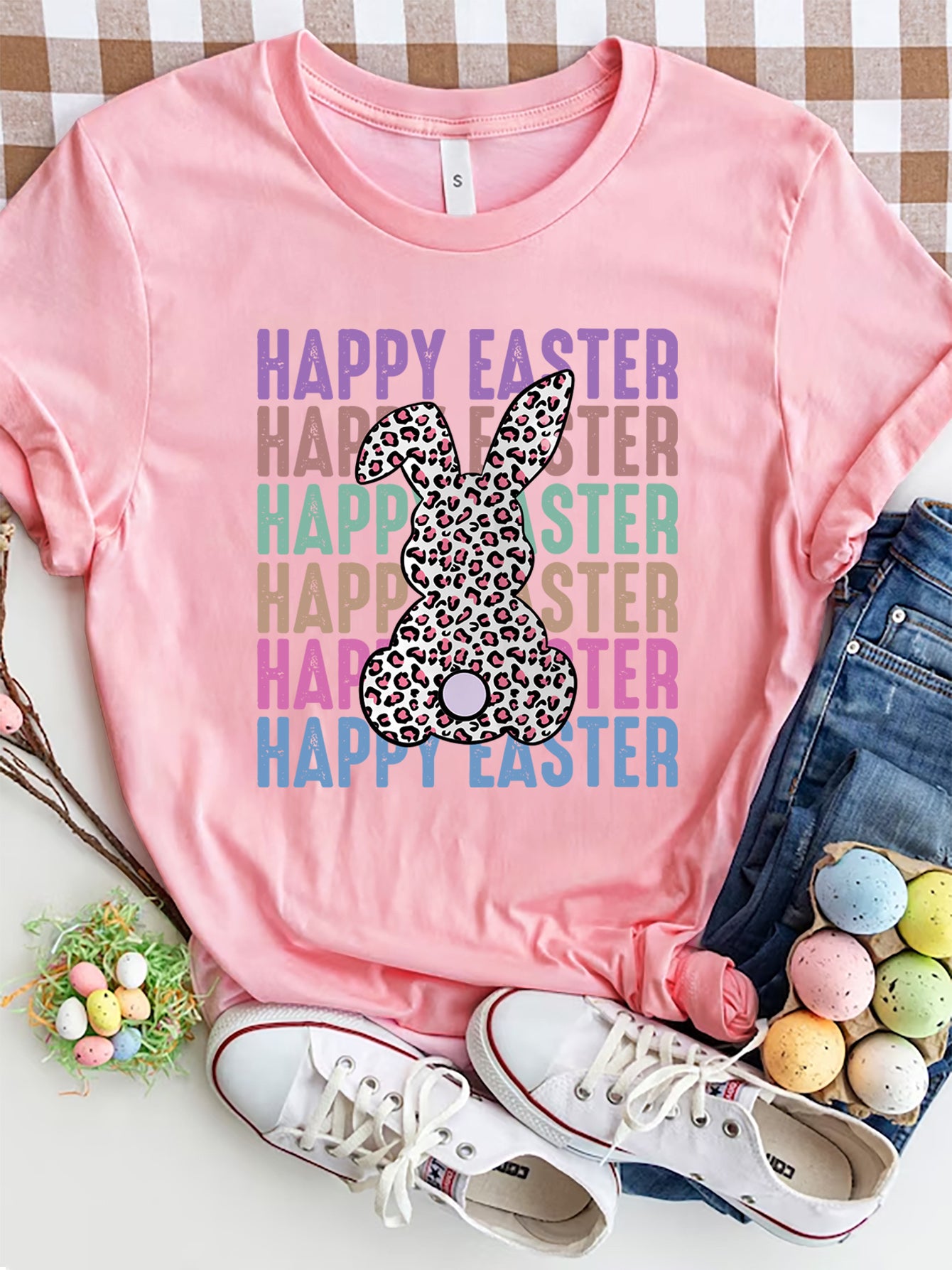 HAPPY EASTER Round Neck Short Sleeve T-Shirt 