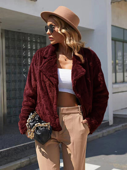 Plush Open Front Dropped Shoulder Jacket 