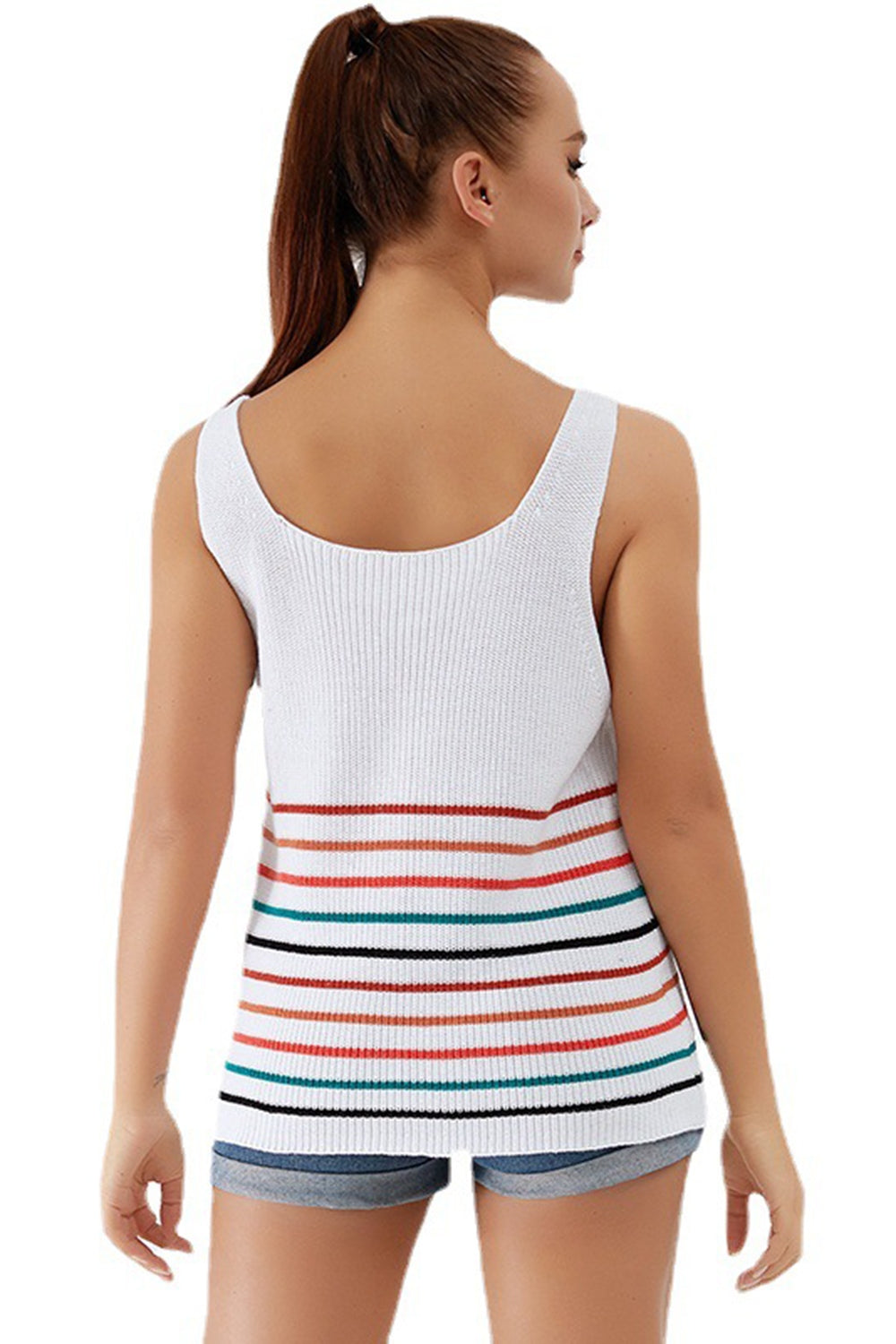 Striped V-Neck Wide Strap Tank 