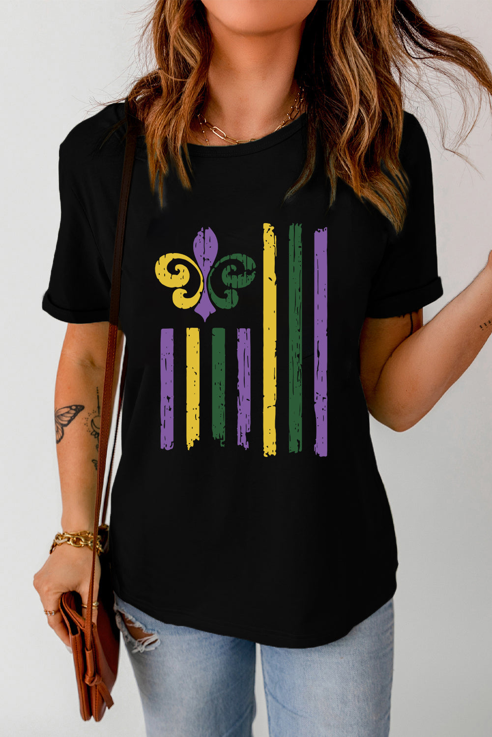 MARDI GRAS Graphic Round Neck T-Shirt - Babbazon Camisole