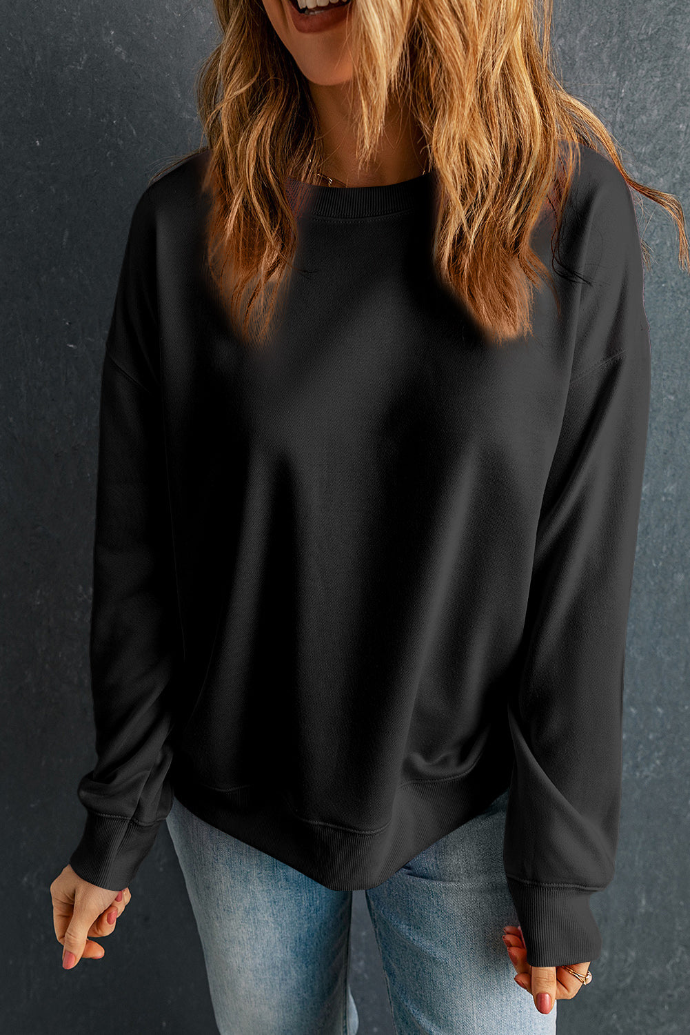 Round Neck Dropped Shoulder Sweatshirt 