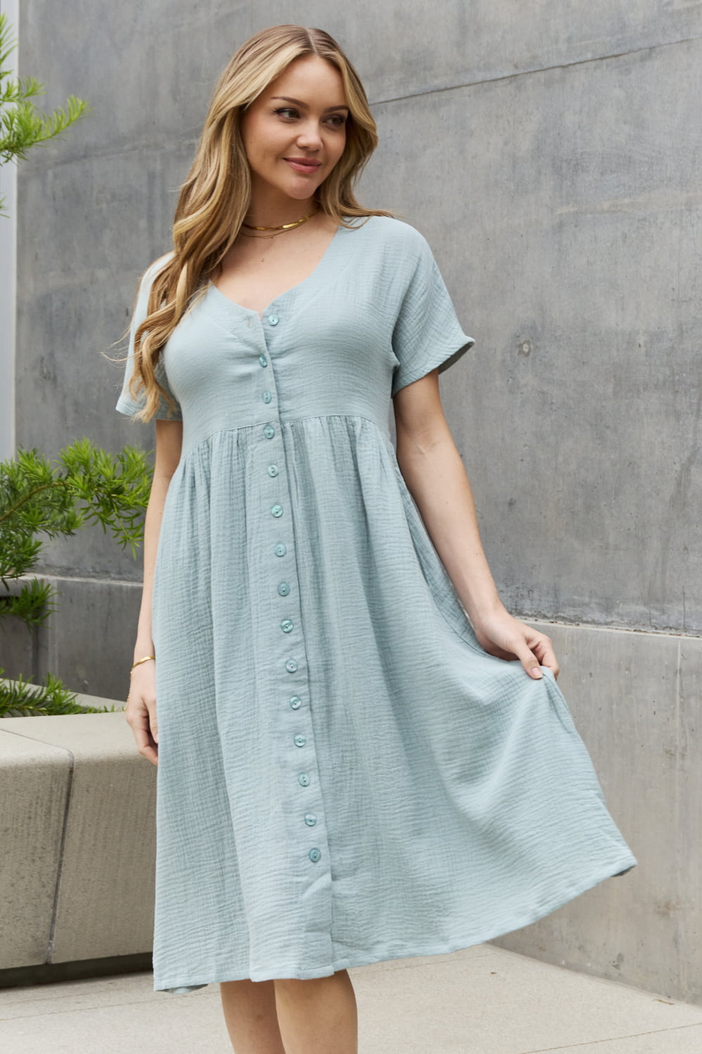 Sweet Lovely By Jen Full Size Button Down Midi Dress 