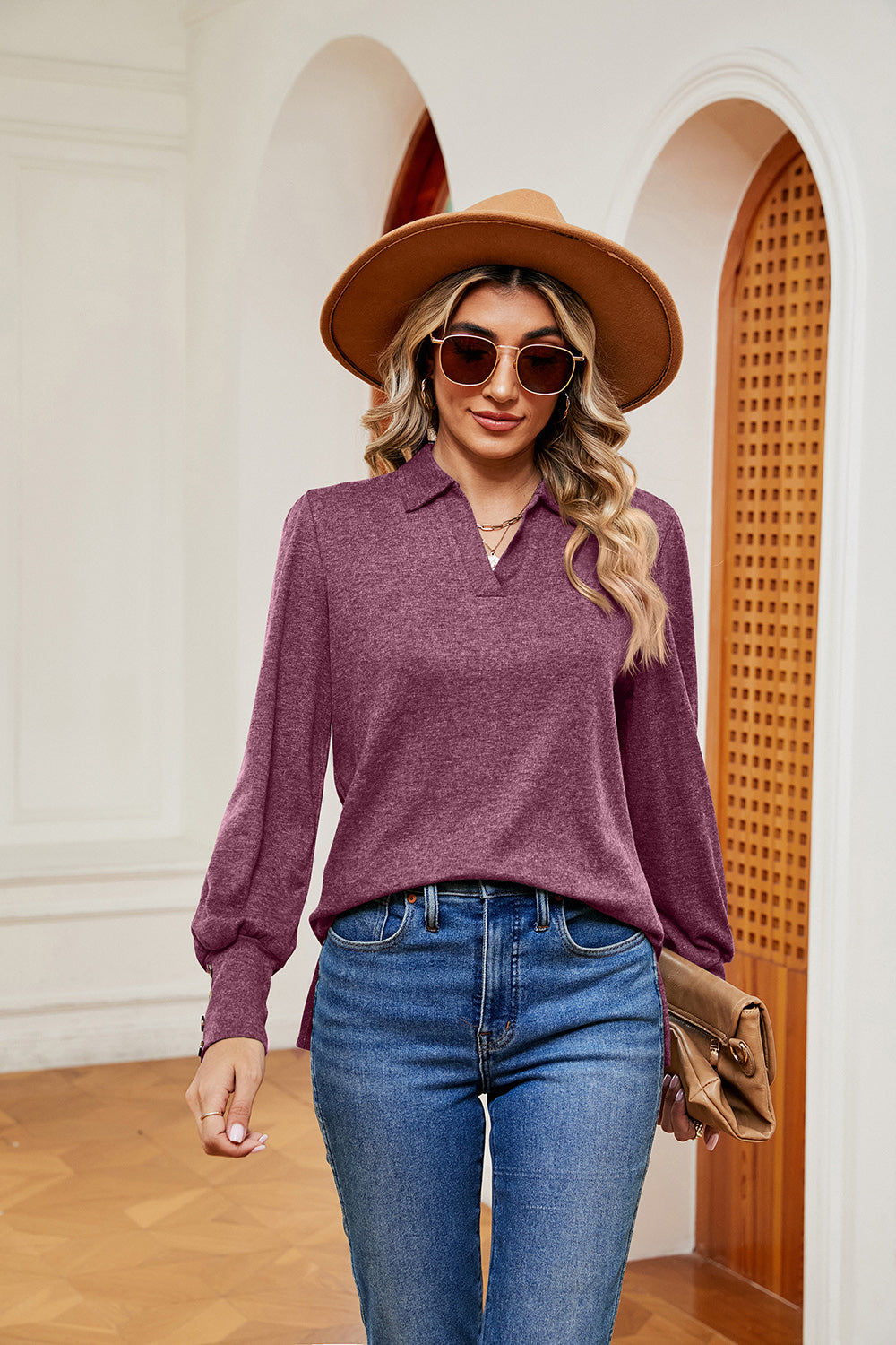 Johnny Collar Long Sleeve Top