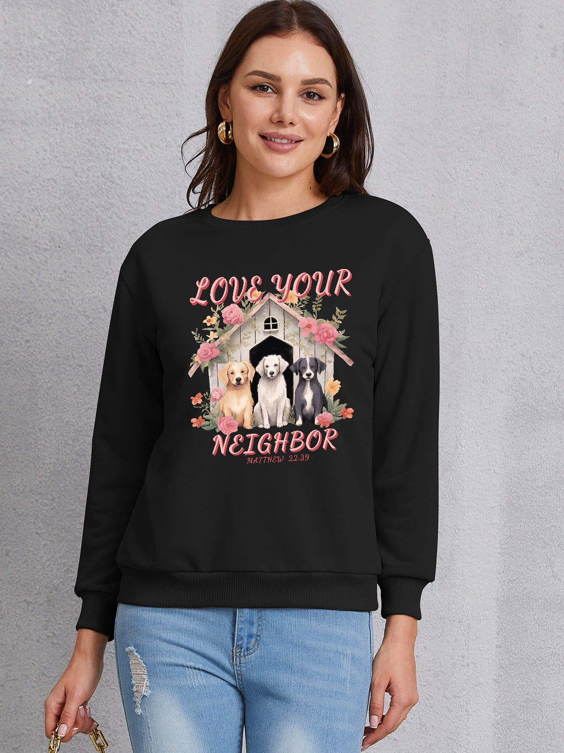 LOVE YOUR NEIGHBOR Round Neck Sweatshirt 