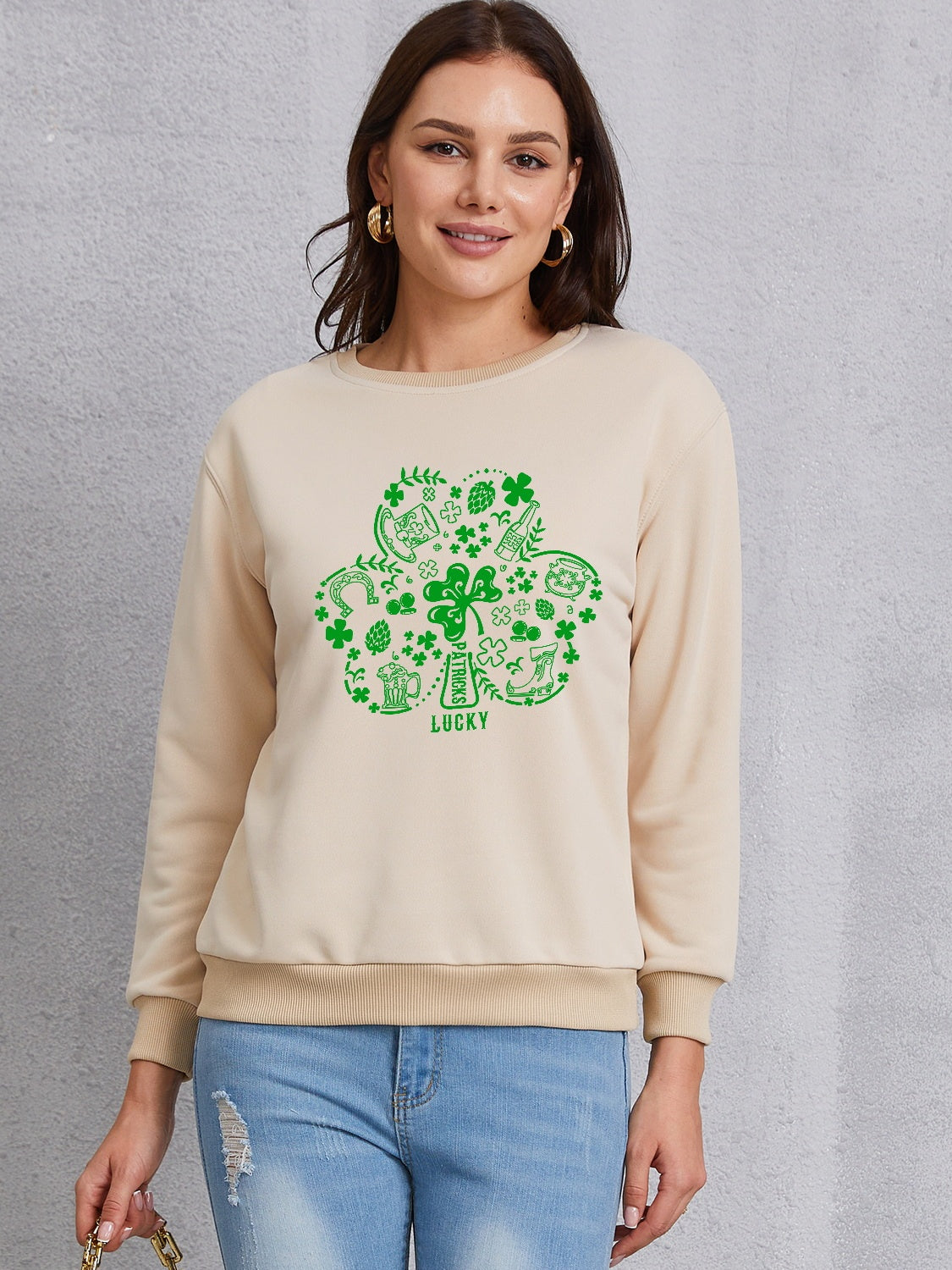 Lucky Clover Round Neck Sweatshirt 