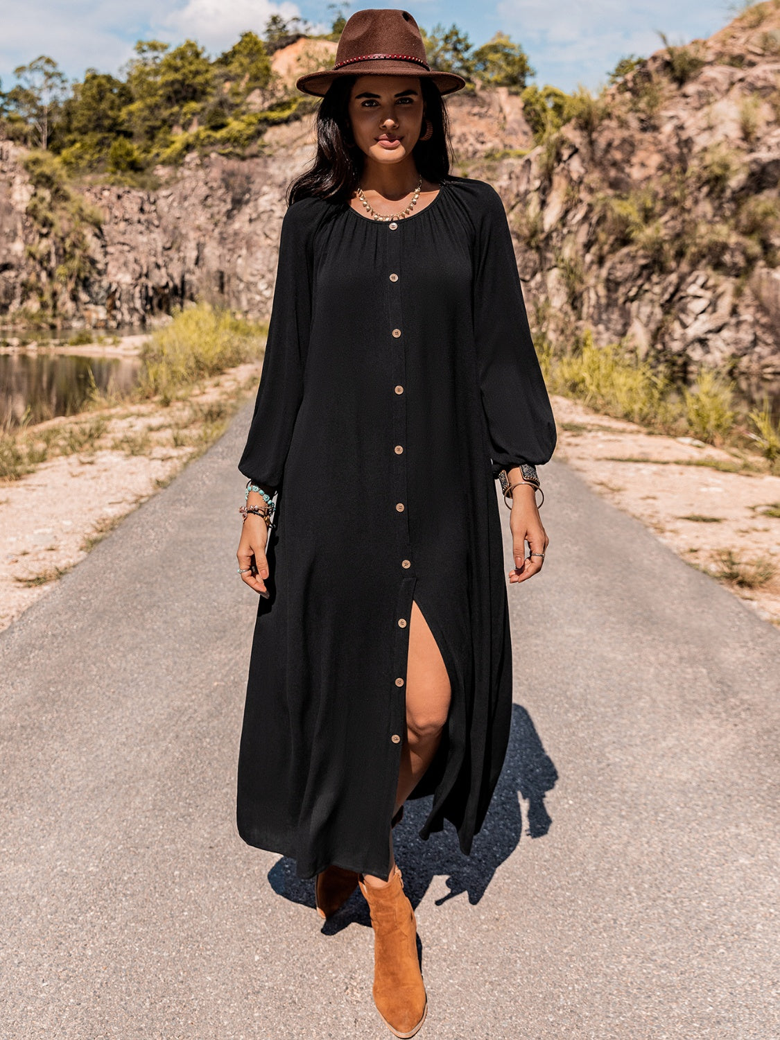 Long Sleeve Round Neck Dress 