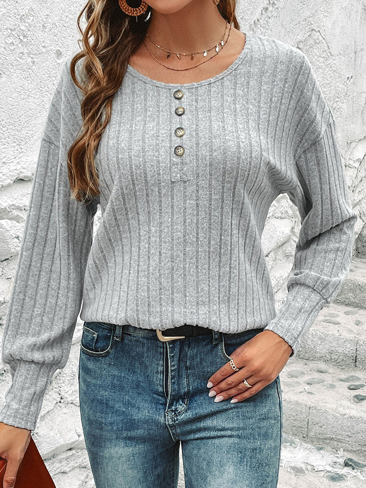 Decorative Button Round Neck Top 