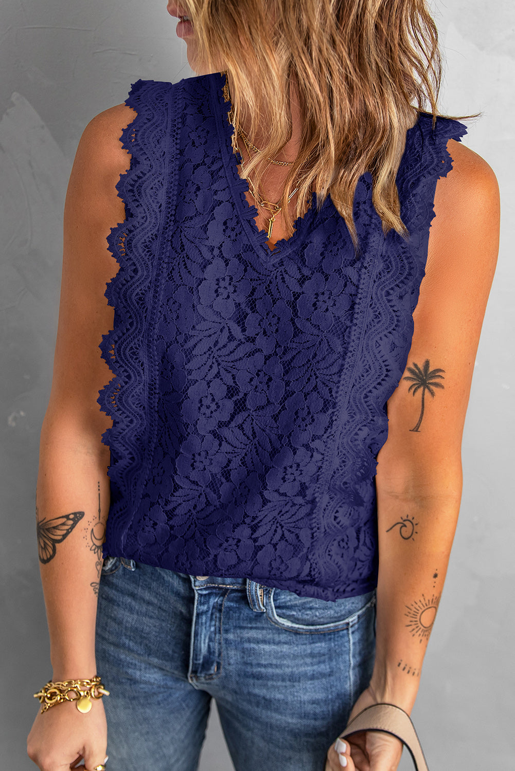 Lace V-Neck Tank - Babbazon