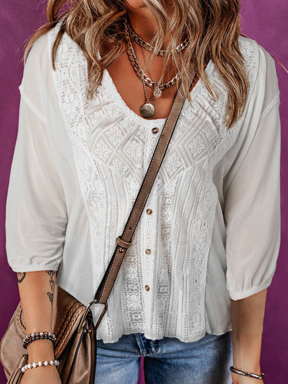 Lace Detail Round Neck Blouse 