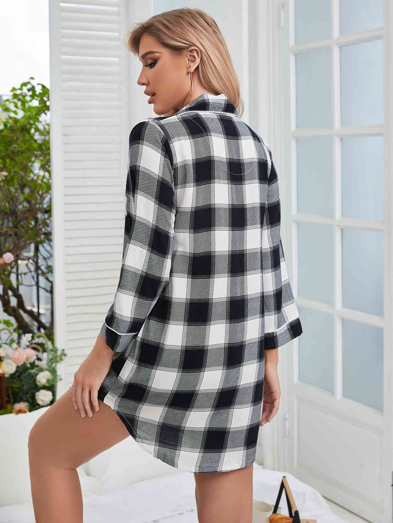 Plaid Lapel Collar Shirt Dress 