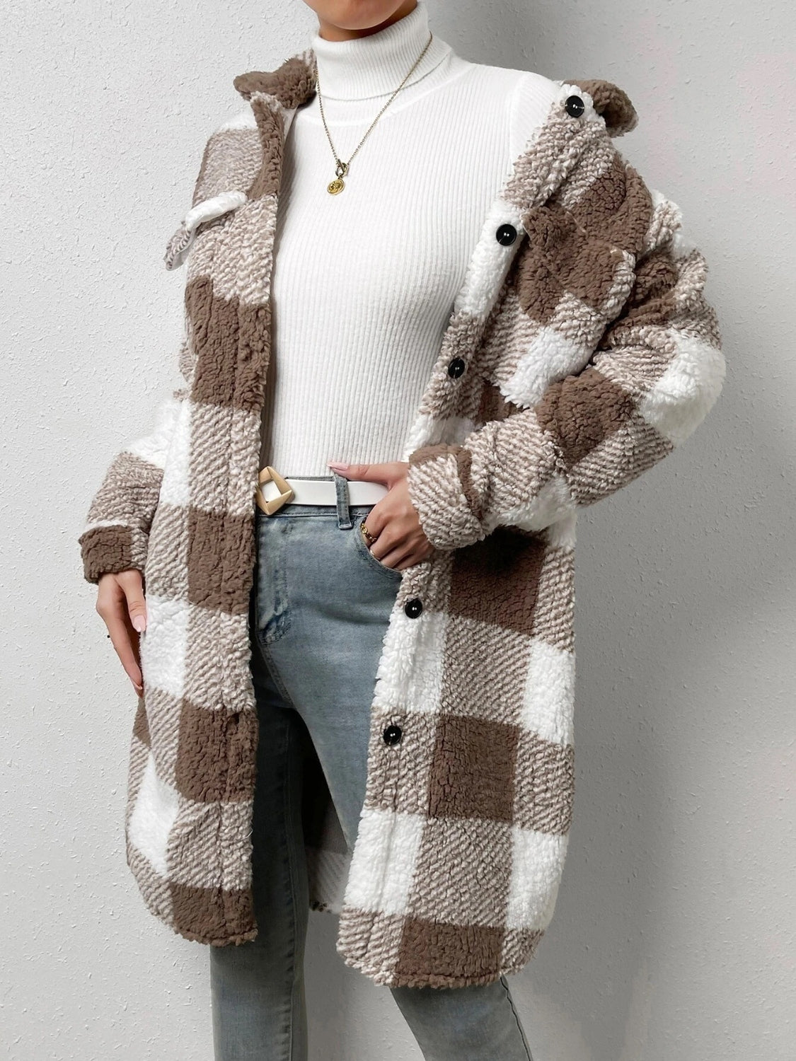 Plaid Collared Neck Button Down Coat 