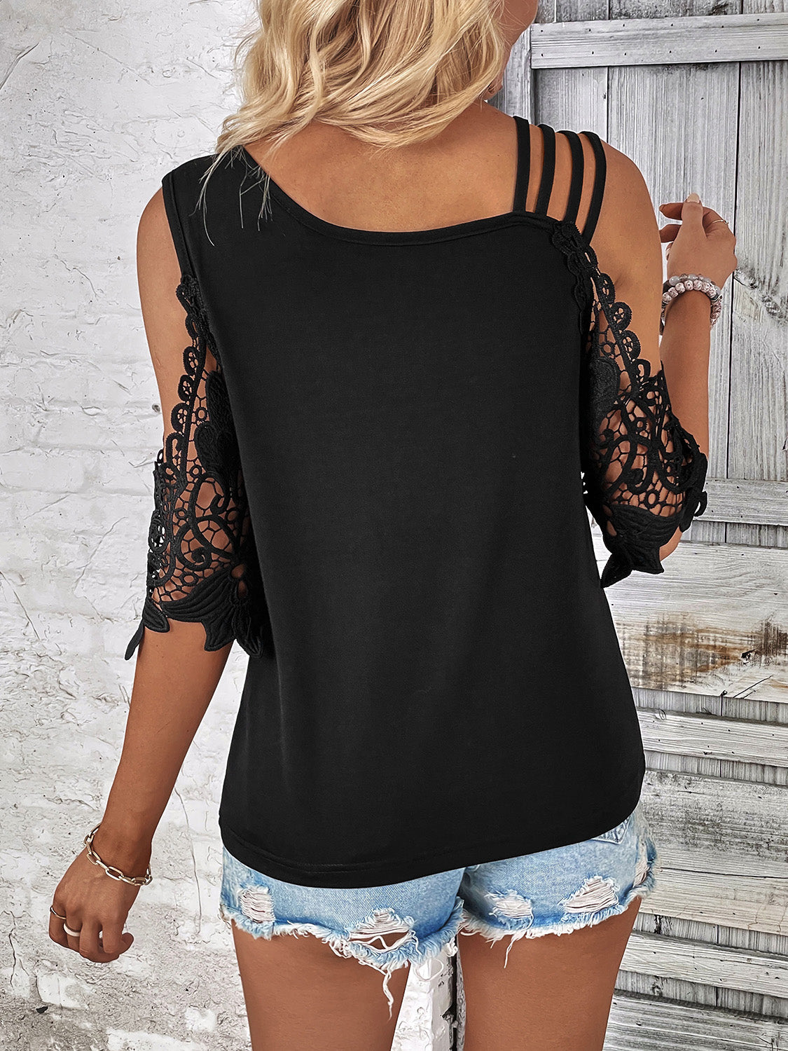 Lace Detail Cold Shoulder Blouse 