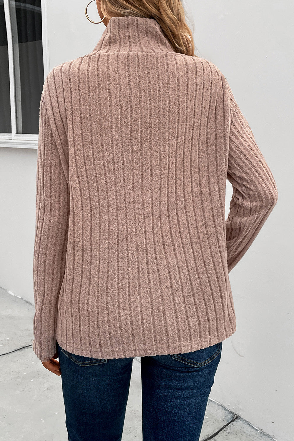 Ribbed Turtleneck Long Sleeve Sweater 