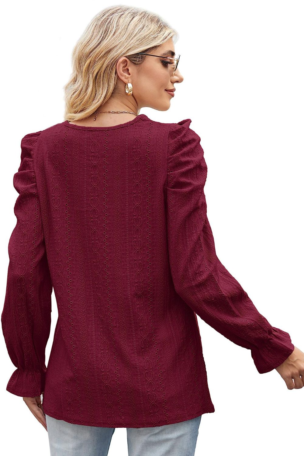 Round Neck Puff Sleeve Blouse 