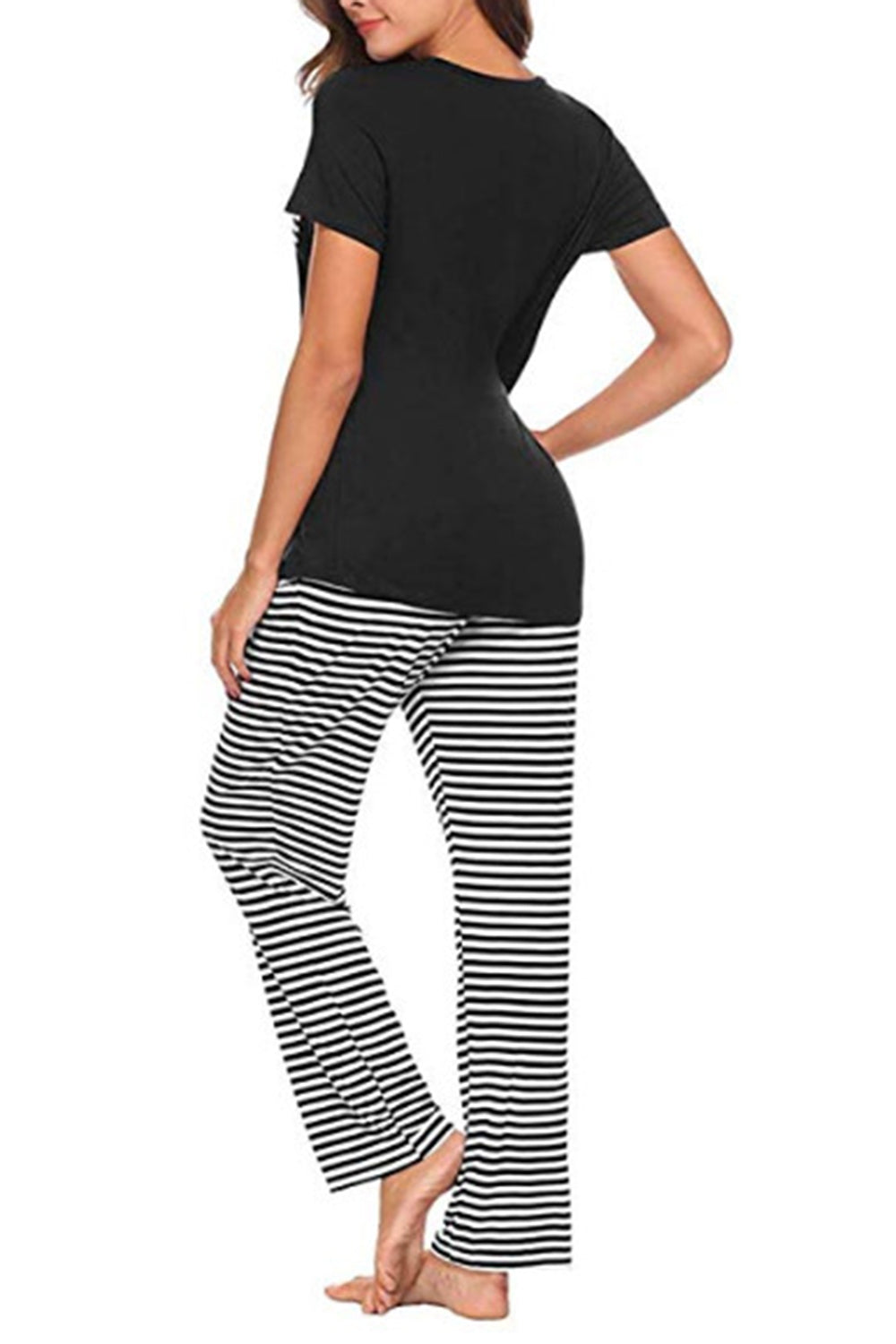 Pocketed Short Sleeve Top and Striped Pants Lounge Set 