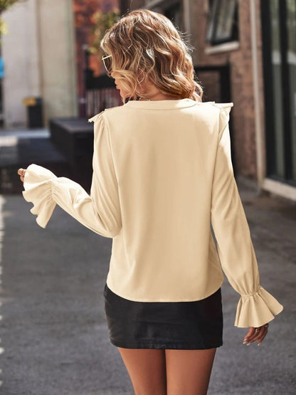 Ruffled V-Neck Flounce Sleeve Shirt 